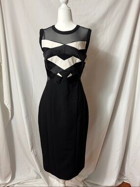 Karen Millen Black Midi Dress with White Insets